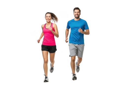 Man and woman running together isolated on transparent background