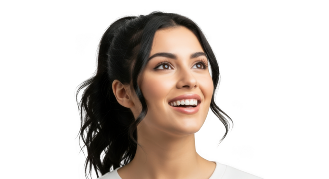 Young woman with dark hair in a ponytail isolated on transparent background