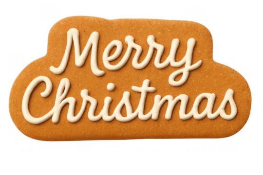 Gingerbread cookie with white icing spelling merry christmas, symbolizing holiday greetings and seasonal celebration