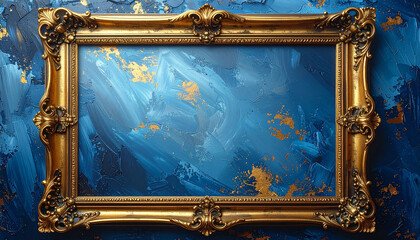 An antique gold picture frame with patina and rust around the edges
1