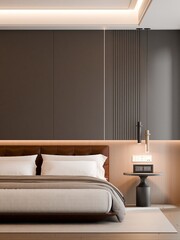 Modern Minimalist Bedroom Interior with Frame Poster Mockup - 3d Render
