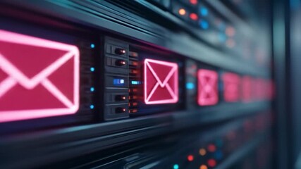 Server rack email icon digital communication data center technology modern network computing system - Powered by Adobe