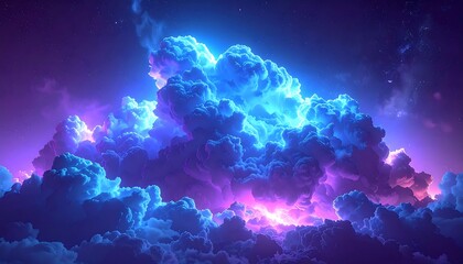 Vibrant, glowing clouds illuminate the night sky