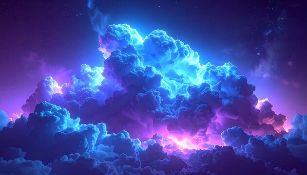 Vibrant, glowing clouds illuminate the night sky