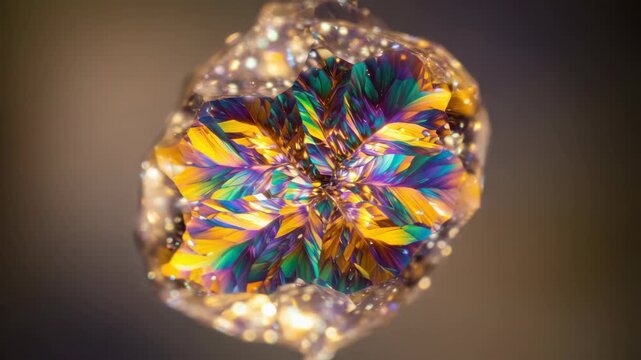 Abstract gemstone illustration with complex facets and sparkling effects