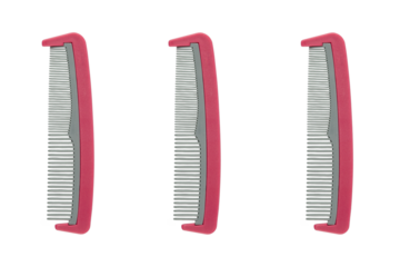 A small grey comb contrasts with pink on a transparent background.