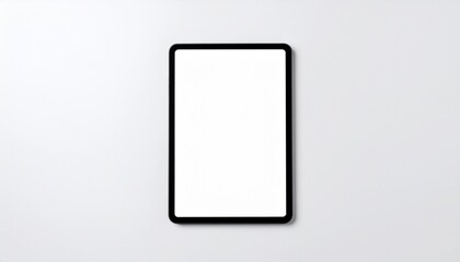 Minimalist Tablet Mockup: Black Frame, White Screen, Clean Background