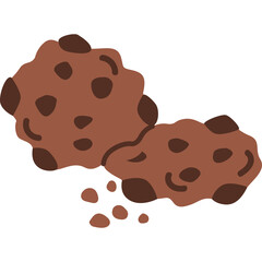 Two Chocolate Chip Cookies with Crumbles on Transparent Background Illustration