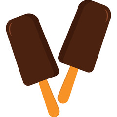 Two Chocolate Covered Ice Cream Bars on Wooden Sticks with Transparent Background Ready for Design Projects