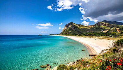 Sunny coastal landscape with a pristine beach