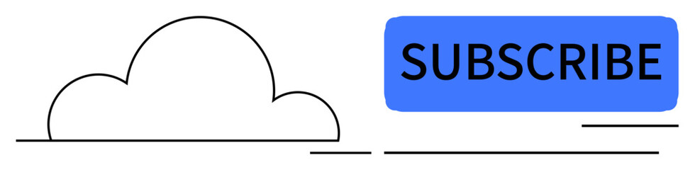 Simplistic cloud outline paired with a bold blue Subscribe button. Ideal for communication, technology, subscription, cloud storage, media, call-to-action, and web design. Minimal flat metaphor