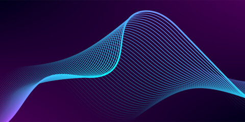 Abstract background with glowing lines. Dark horizontal background of wavy bright blue pink lines. Modern technology futuristic concept, abstract wavy lines background.