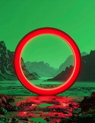 Red ring portal to green landscape