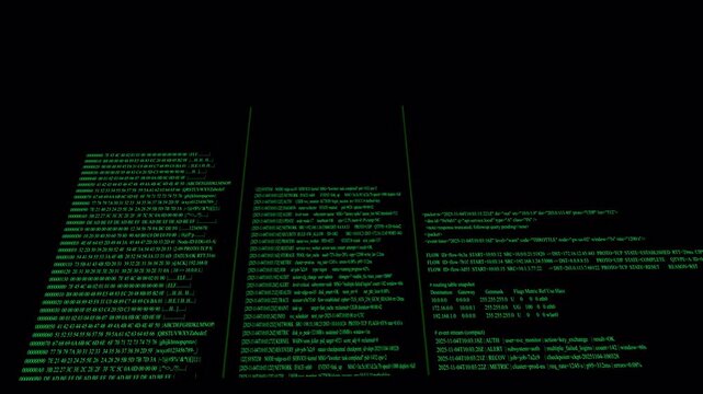 Animated Hacker Screen Overlay: Futuristic Cyberpunk UI, Scrolling Data Code Stream, Digital Interface Motion Background Loop 4K