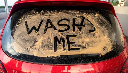 Humorous Car Message - Wash Me on a Dirty Rear Window.