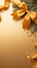 Elegant Gold Ribbon and Fir Branches Celebrate a Festive Holiday Season with Sparkle