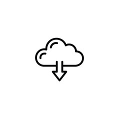 Cloud Download Icon for Internet and Technology Concepts Represents File Sharing Downloading Information from Online Storage for Data Transfer or Backup with Black Line Art Style