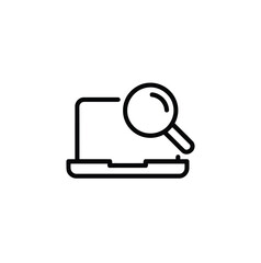 Iconic Laptop Search Symbol Represents Digital Investigation and Information Retrieval on the Internet for Website Usability Analysis and System Troubleshooting with Magnifying Glass Iconographic
