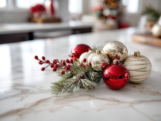 Christmas ornaments decoration on a marble surface