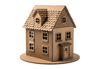 a cardboard house model, a symbol of home, isolated on white or transparent background. PNG