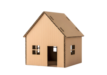 a cardboard house model, a symbol of home, isolated on white or transparent background. PNG