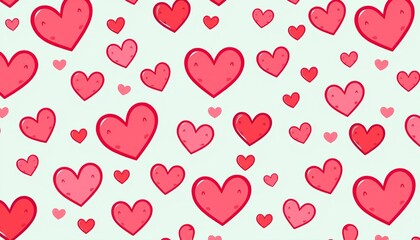 A cheerful, seamless pattern of adorable pink and red cartoon hearts, perfect for sweet messages, festive greetings, or romantic design projects,  valentines,  doodle