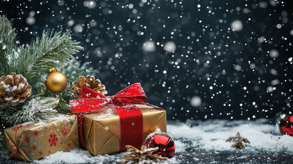 Gifts and Decorations Create a Festive Winter Scene Outdoors