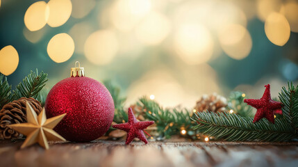 Beautiful Christmas Decorations With Red Ornaments and Pine