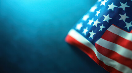 American Flag Draped With a Soft Blue Light Backdrop