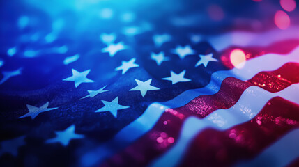 Stars and Stripes Under Colorful Lights at Night