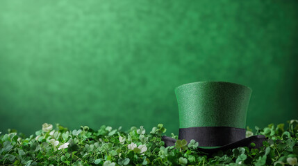 Festive Green Hat on Clovers in Celebration of Spring Events