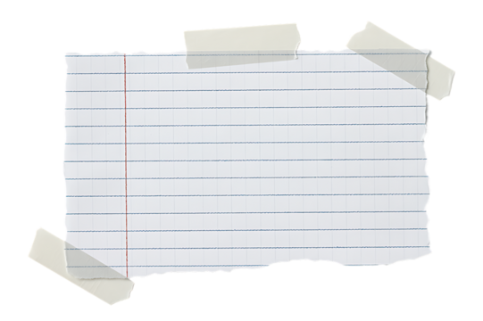 White grid notepaper journal sticker. A blank sheet of checkered paper. Real notepad with grid line isolated