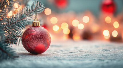 Red Ornament Hanging From a Christmas Tree Branch