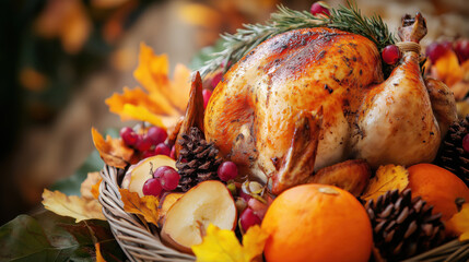 Delicious Roasted Turkey Centerpiece With Autumn Decorations