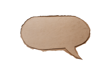 Brown paper bubble. Blank brown cut out cardboard paper speech bubble. Png transparency