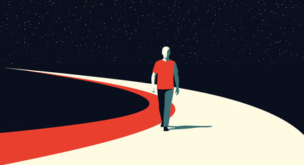 Man Walking on a Path Towards the Stars.