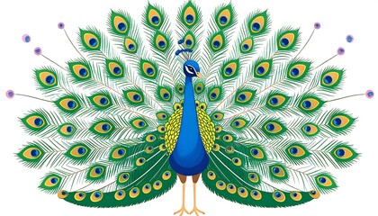 Vibrant peacock with spread tail feathers