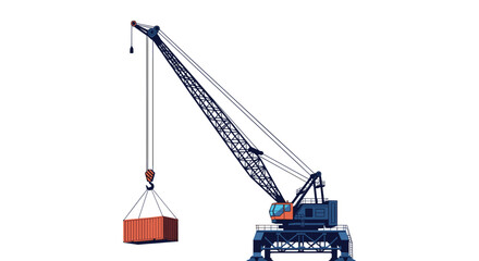 A large industrial crane is lifting a red shipping container, symbolizing global logistics and cargo transportation.