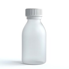 Empty clear glass bottle with white cap isolated on a clean white background