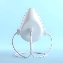Modern light therapy mask on a stand against a soft blue gradient background
