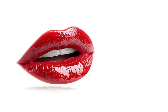 Glossy Red Lips with Soft Shine on White Background Perfect for Fashion and Beauty Themes