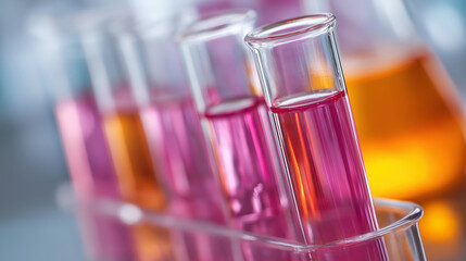 Colorful Test Tubes Filled With Liquid in Laboratory Setting