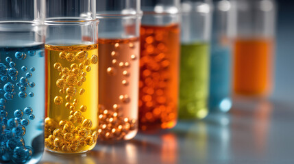 Colorful Test Tubes Filled With Liquids of Various Shades