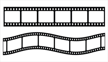 Black film strip frames with perforations one straight and one wavy on white background movie cinema