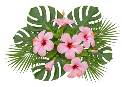 3d tropical hibiscus flower arrangement isolated on transparent background