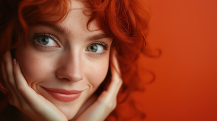 Bright Portrait of a Woman With Curly Red Hair