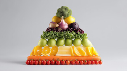 Colorful Pyramid of Fresh Fruits and Vegetables on Display