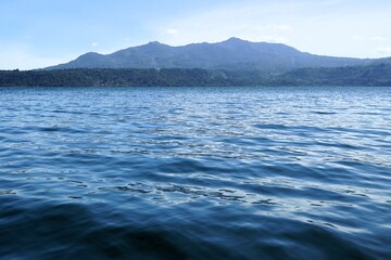 Beautiful views of lakes and hills seen from the ship's window