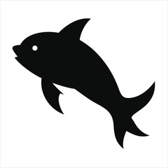 Fototapeta premium Simple black silhouette of a playful dolphin leaping out of the water