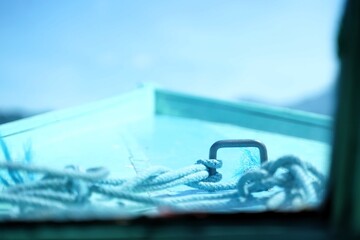 View inside the cabin of a wooden ship under sailing